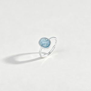 Natural Aquamarine Solitaire Open‑Band Ring