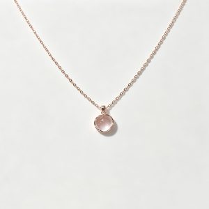 Round Natural Rose Quartz Rose‑Gold Necklace