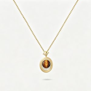 Elegant Retro Brown Tiger‑Eye Stone Layering Necklace