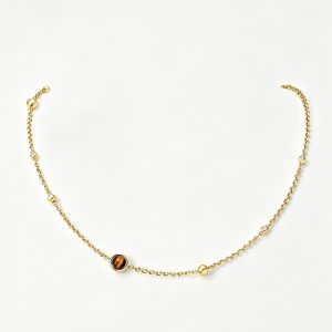 Dainty Tiger‑Eye Station Gold Necklace