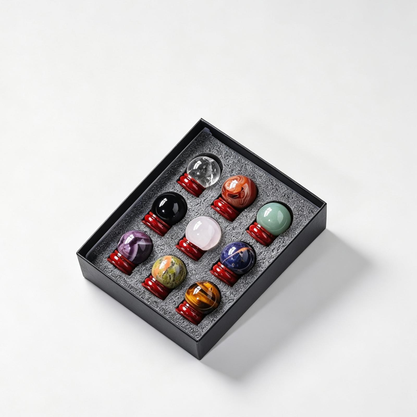 9 Pcs Mini Crystal Sphere Gift Box with Stand
