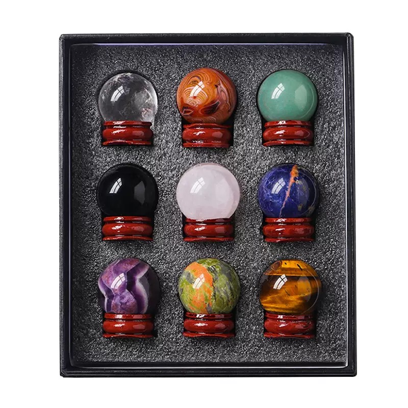 9 Pcs Mini Crystal Sphere Gift Box with Stand - Image 2
