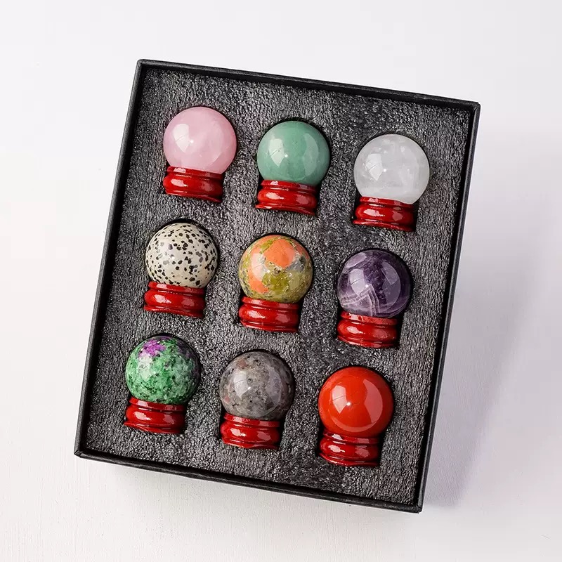9 Pcs Mini Crystal Sphere Gift Box with Stand - Image 3