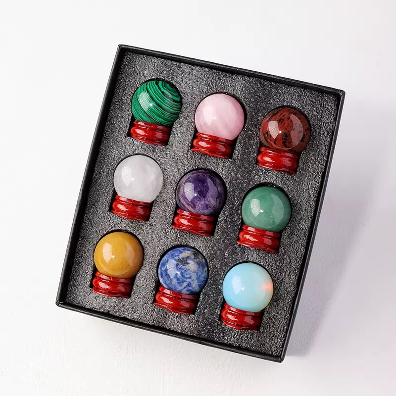9 Pcs Mini Crystal Sphere Gift Box with Stand - Image 4