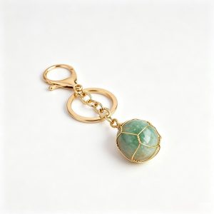 Hand‑Wire‑Wrapped Tumbled Crystal Keychain