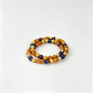 Tiger's Eye Lapis Lazuli Flower Double Bracelet