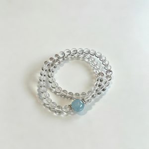 Clear Quartz Aquamarine Double Wrap Bracelet