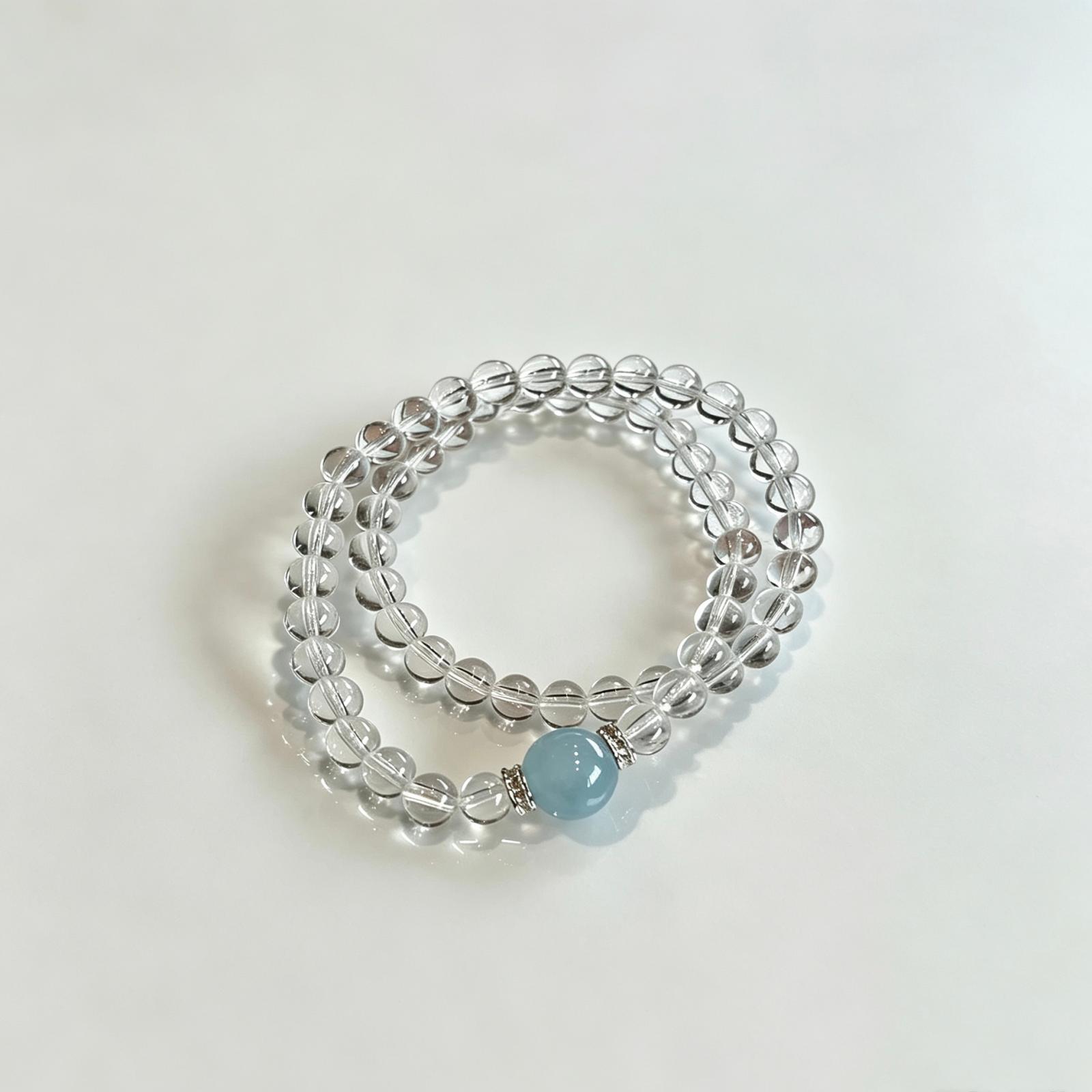 Clear Quartz Aquamarine Double Wrap Bracelet