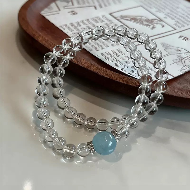 Clear Quartz Aquamarine Double Wrap Bracelet - Image 2