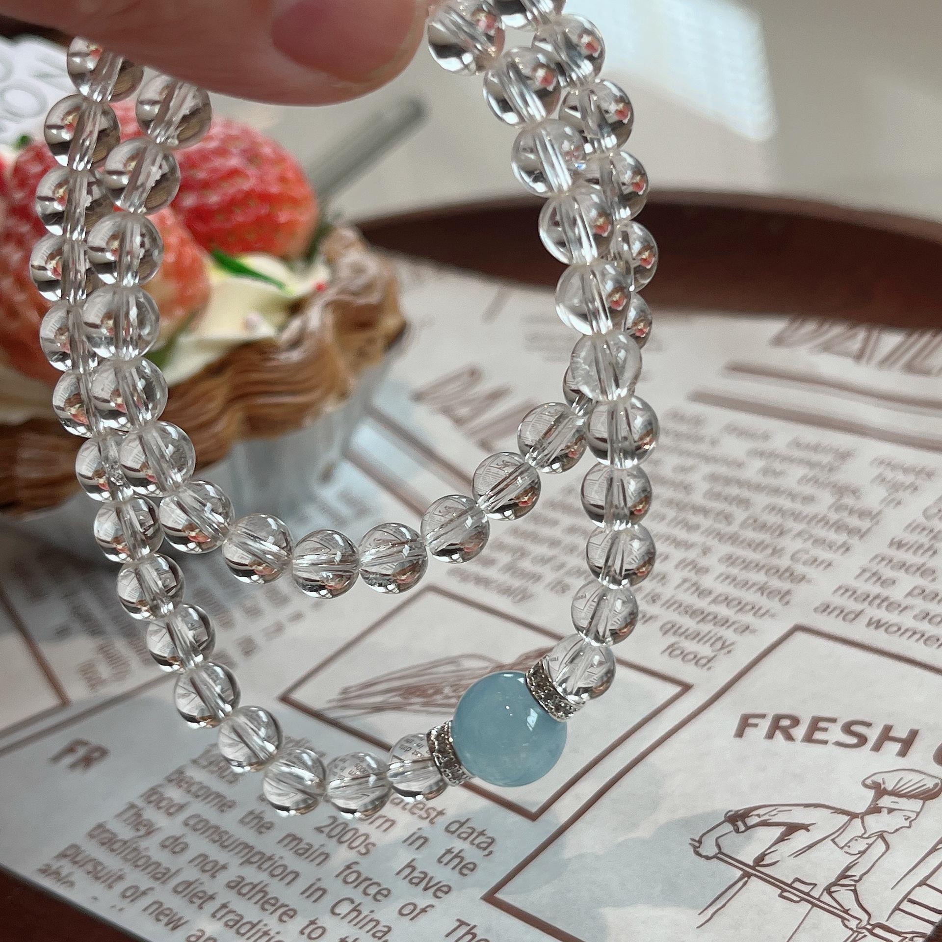 Clear Quartz Aquamarine Double Wrap Bracelet - Image 3
