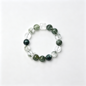 Green Rutilated Clear Quartz Cube Bracelet