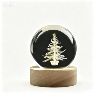 Rotating 3D Laser‑Engraved Christmas Crystal Ball Night Light
