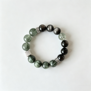 Green Rutilated Silver Obsidian Bracelet